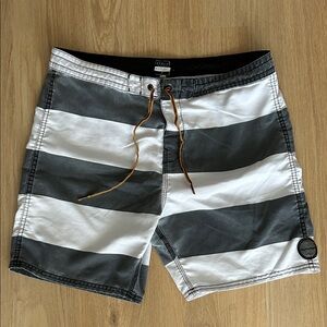 Billabong Gallery Black and White Striped Swim Shorts